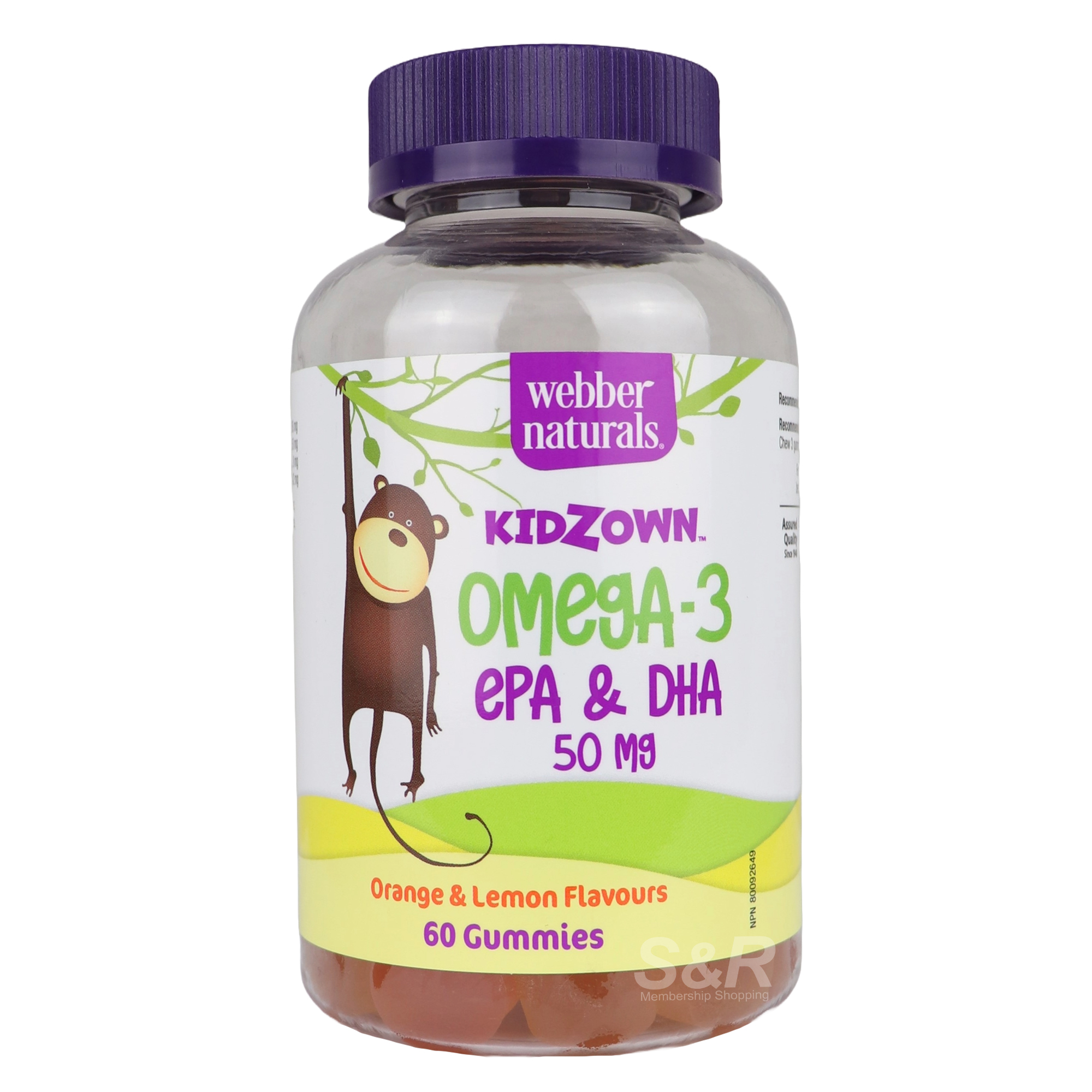 Webber Naturals Kidzown Omega-3 EPA & DHA 50mg Orange and Lemon Flavor 60gummies